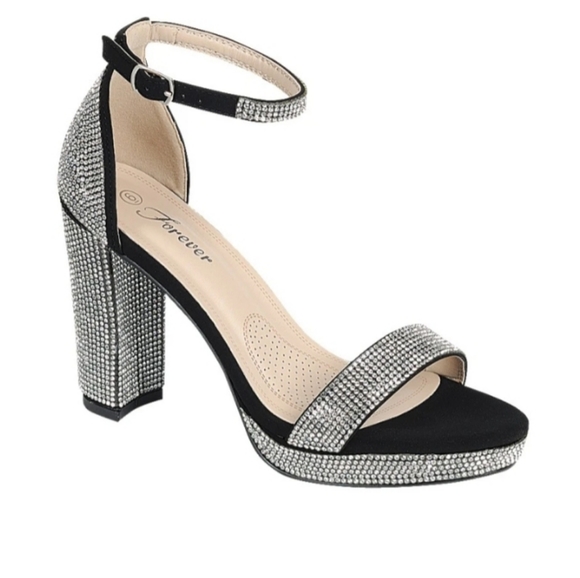 black heels with silver rhinestones